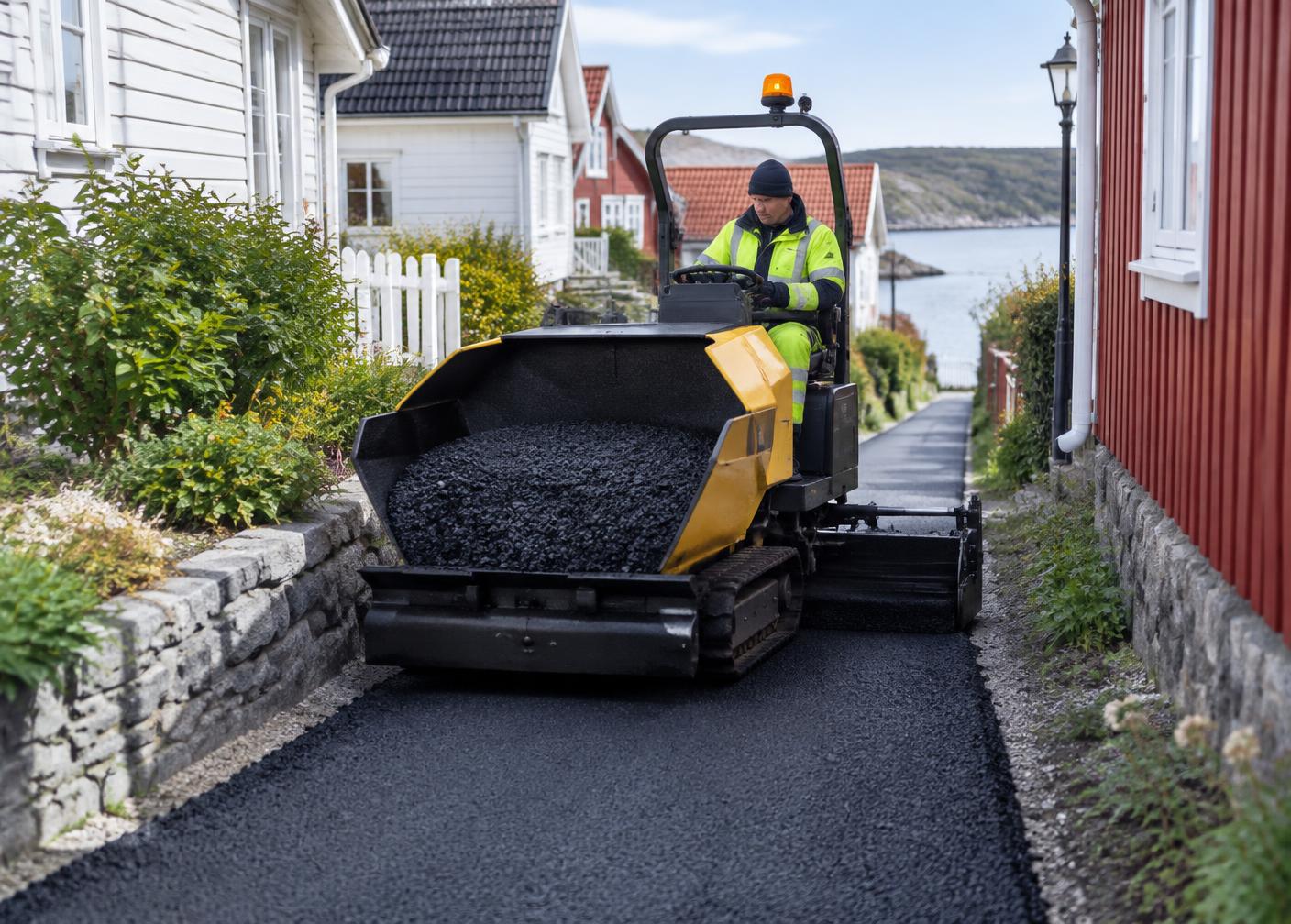 Mini-asfaltutlegger på gangvei
